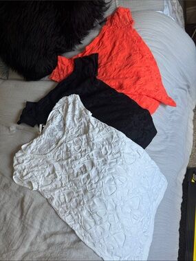 Arden B Lace Overlay Tanks in White, Black & Coral